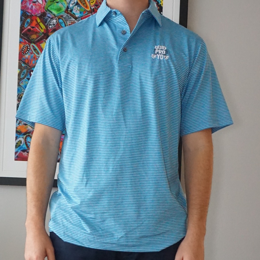 FJ Short Sleeve Golf Polo M Blue Stripped